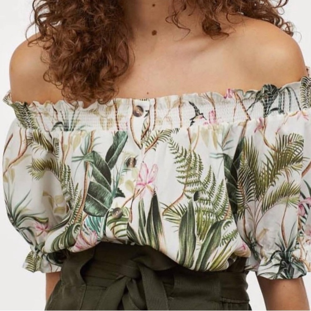 H&M Jaguar Palm Jungle print Blouse / Wide Leg Trouser Set Animal 4/6 Like New​​ - Picture 2 of 13